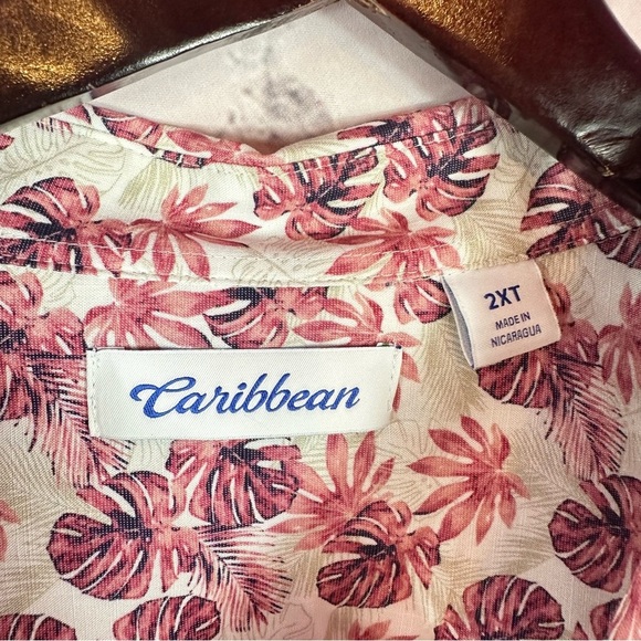 NWOT Caribbean pink palm print tropical hawaiian camp Button Down Shirt sz 2XT - Picture 2 of 7